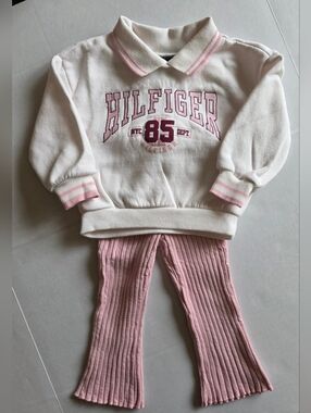 Tommy Hilfiger 12 Months Outfit Two Pc Set Logo Polo Sweatshirt Ribbed Leggings